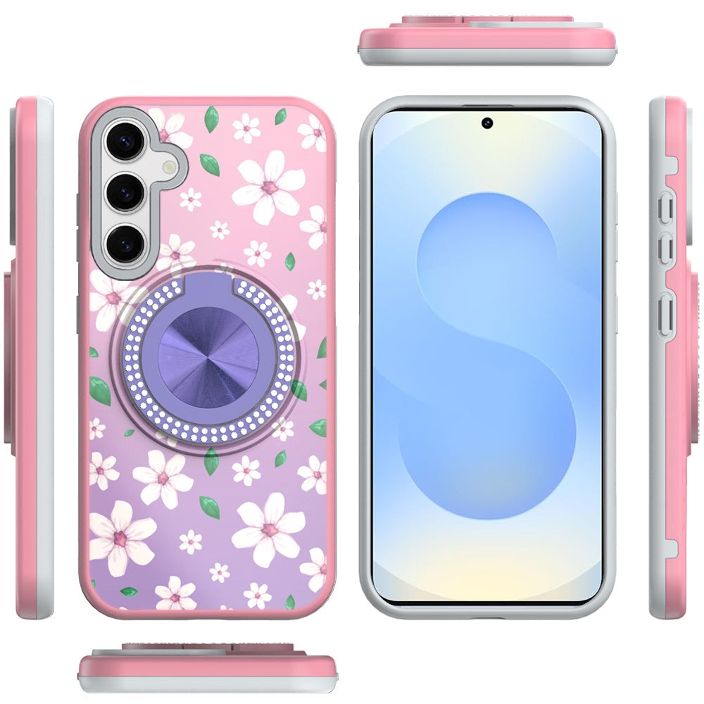 For Samsung Galaxy S25 /S24 Pattern Design Hybrid with Invisible Ring Stand & Magnetic Back, Shockproof Protective Grip Case Cover