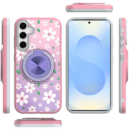 For Samsung Galaxy S25 /S24 Pattern Design Hybrid with Invisible Ring Stand & Magnetic Back, Shockproof Protective Grip Case Cover