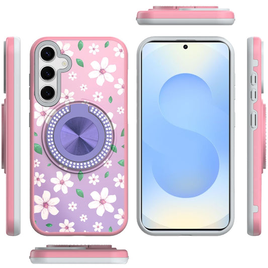 For Samsung Galaxy S25 /S24 Pattern Design Hybrid with Invisible Ring Stand & Magnetic Back, Shockproof Protective Grip Case Cover