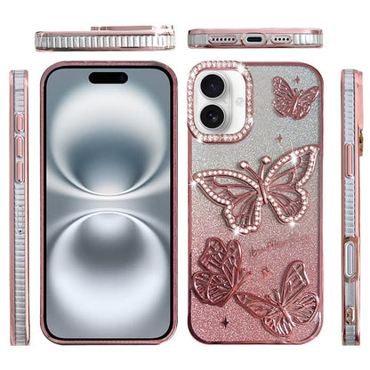 Phone Case for Apple iPhone 16 Plus Butterfly Freedom Shimmer Glitter Thick TPU Shockproof Anti Slip Durable Protective Design Cover Gold