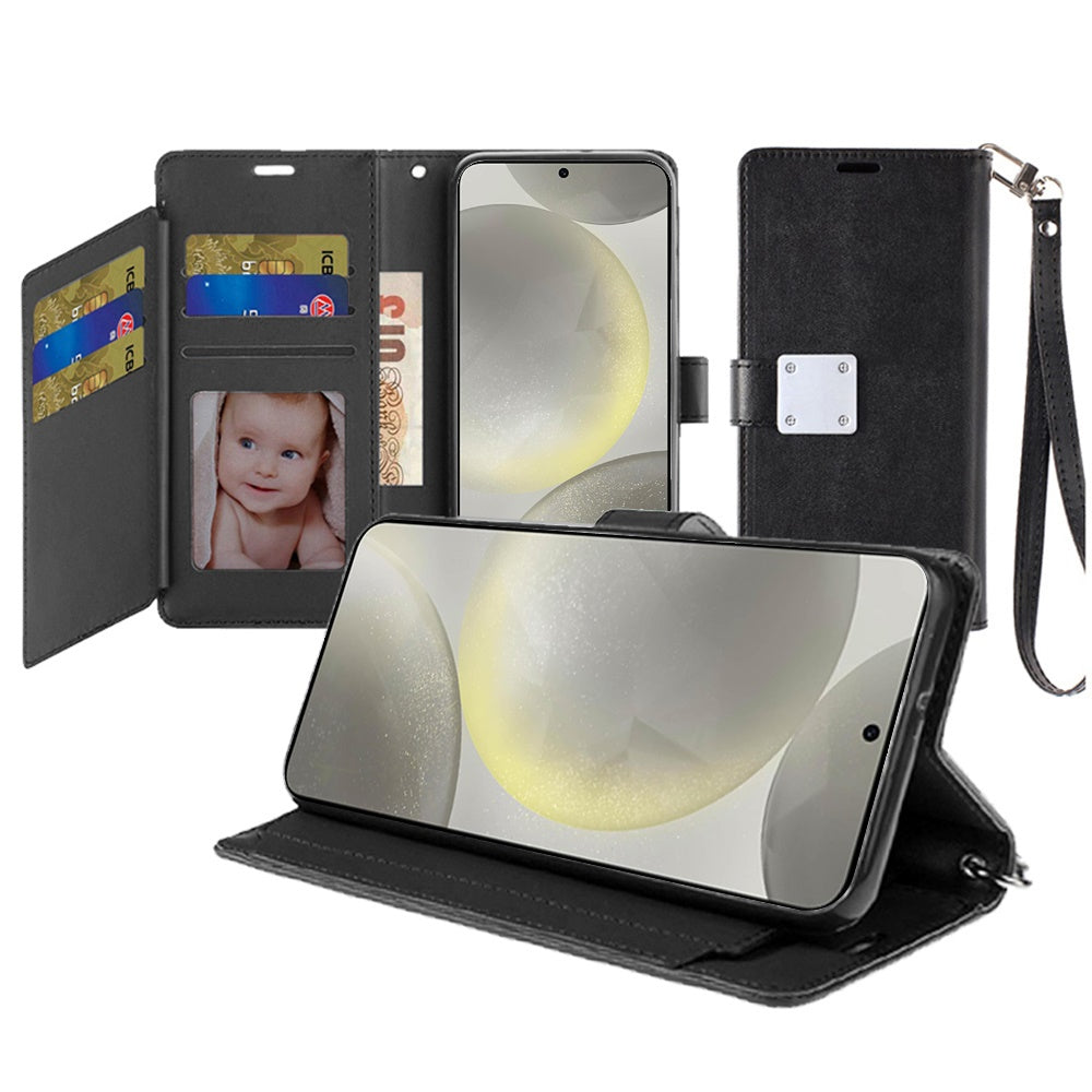 For Samsung Galaxy S25 /S24 Wallet Cases PU Leather with Credit Card /ID /Cash Holder Slot Dual Flip Book Pouch, Stand and Strap Case Cover