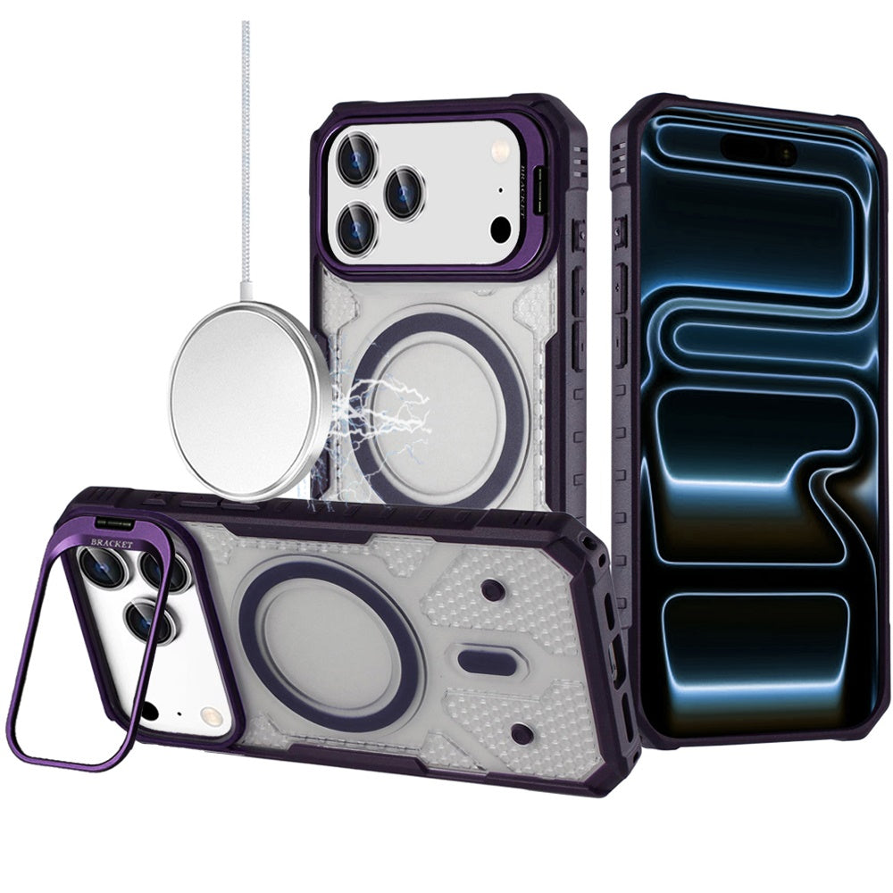 For Apple iPhone 17 Pro Transparent Tough Dotted Magnetic Case with Camera Stand & Hybrid Grip Shockproof Case Cover
