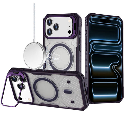 For Apple iPhone 17 Pro Transparent Tough Dotted Magnetic Case with Camera Stand & Hybrid Grip Shockproof Case Cover