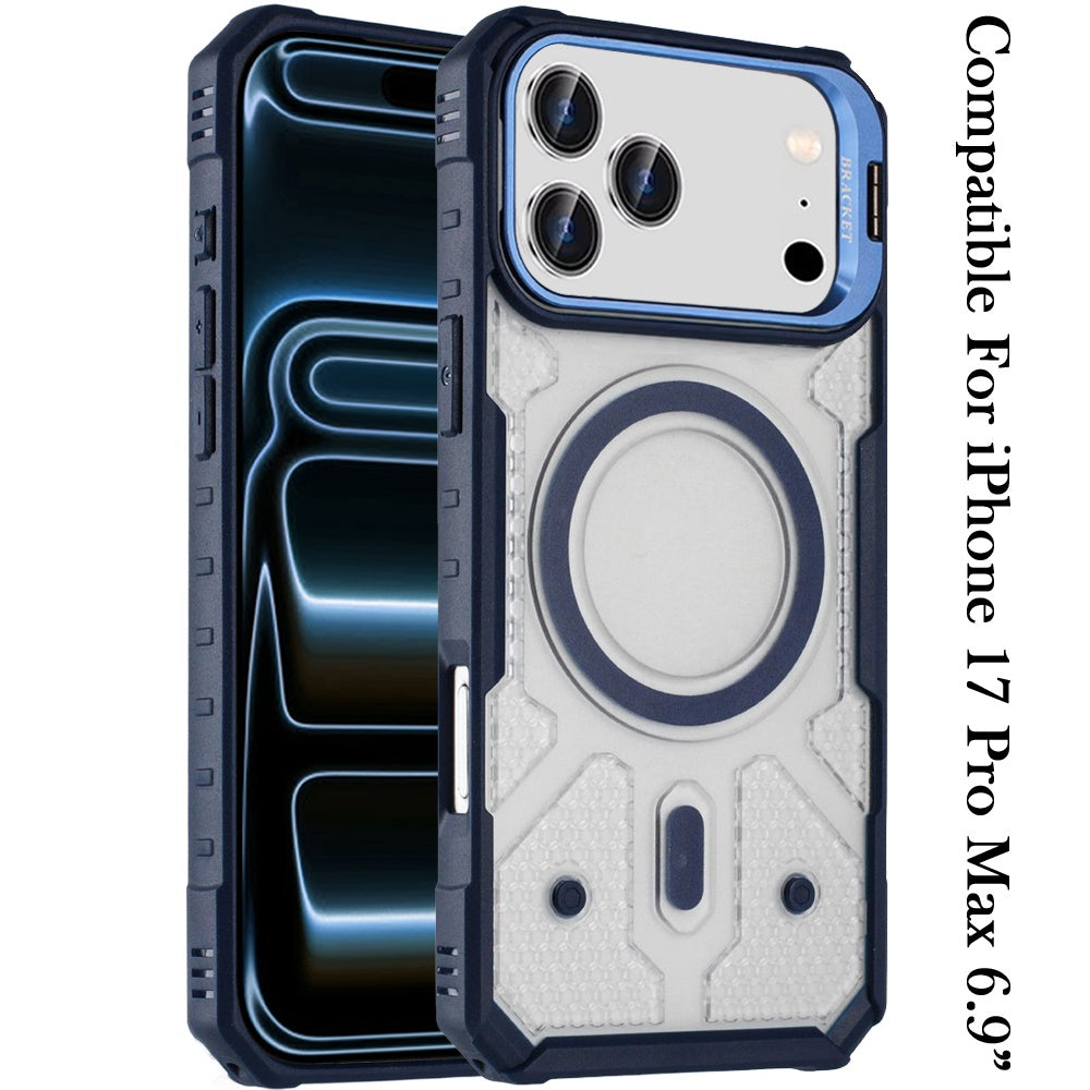 For Apple iPhone 17 Pro Max Transparent Tough Dotted Magnetic Case with Camera Stand & Hybrid Grip Shockproof Case Cover