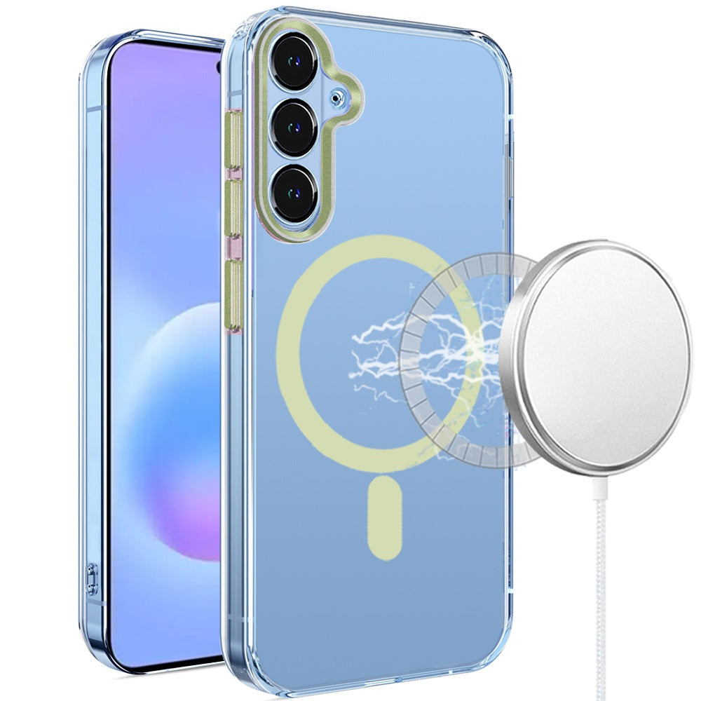 Phone Case for Samsung Galaxy A57 Clear Transparent Magnetic Circle Slim Shockproof Durable TPU Hard PC Grip Hybrid Design Cover Green