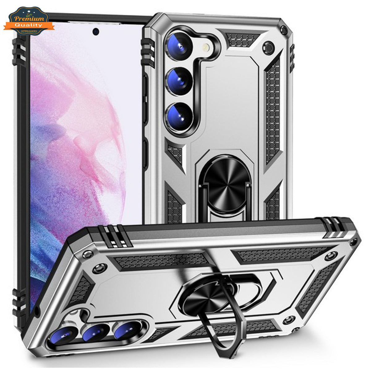 For Samsung Galaxy S25+ S25 Plus /S24+ Shockproof Hybrid Dual Layer PC + TPU with Metal Ring Kickstand Heavy Duty Armor Shell Case Cover