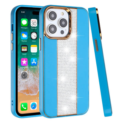 For iPhone 15 Pro (6.1") Flashy Diamond Leather Hybrid Shockproof Protection Chrome Camera Edge Grip Slim Durable Case Cover Dark Purple
