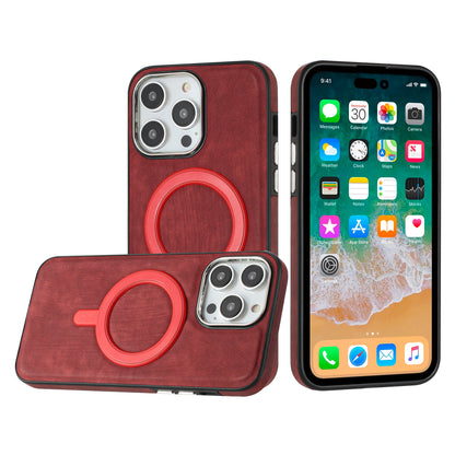 For Apple iPhone 11 Pro Max Fashion PU Vegan Leather Chrome Edge Hybrid, MagSafe Compatible, Durable TPU Hard PC Case Cover Red