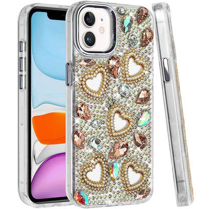Phone Case for Apple iPhone 11 Luxury Crystal Heart Rhinestone Diamond Bling Shockproof Hybrid Glitter Protective Stylish Durable Grip Cover