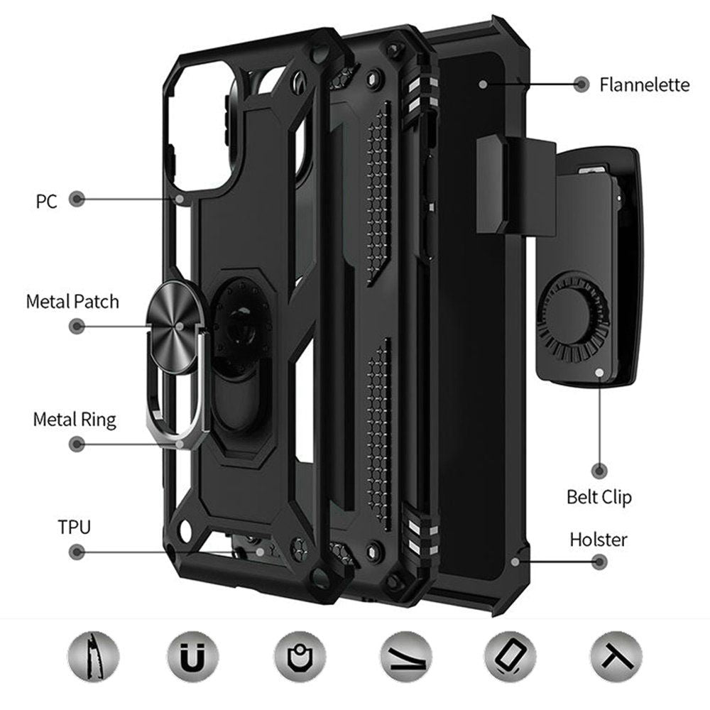 For Google Pixel 10 Pro XL Hybrid Combo Belt Clip Holster with Ring Stand Holder, Military Grade Fit Magnetic Car Mount Shockproof Case Cover Black