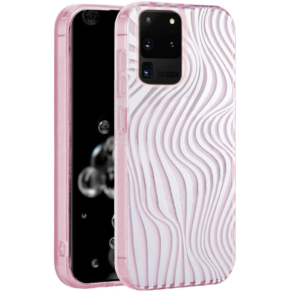 Phone Case for Samsung Galaxy S20 Ultra Stylish Design IMD Shockproof Protective Slim Fit TPU Durable Grip Fashion Pattern Impact Resistant Hybrid Cover Wave Pink Zebra Stripes