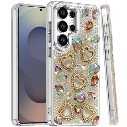 Phone Case for Samsung Galaxy S25 Ultra Luxury Crystal Heart Rhinestone Diamond Bling Shockproof Hybrid Glitter Protective Stylish Durable Grip Cover