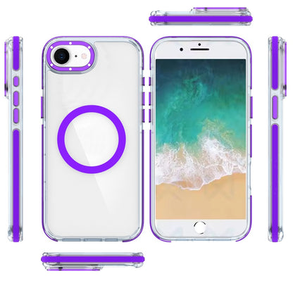 For Apple iPhone 16e Transparent Back with Colorful Frame, Strong Magnetic Circle, MagSafe Compatible, Slim Shockproof Protection Case Cover
