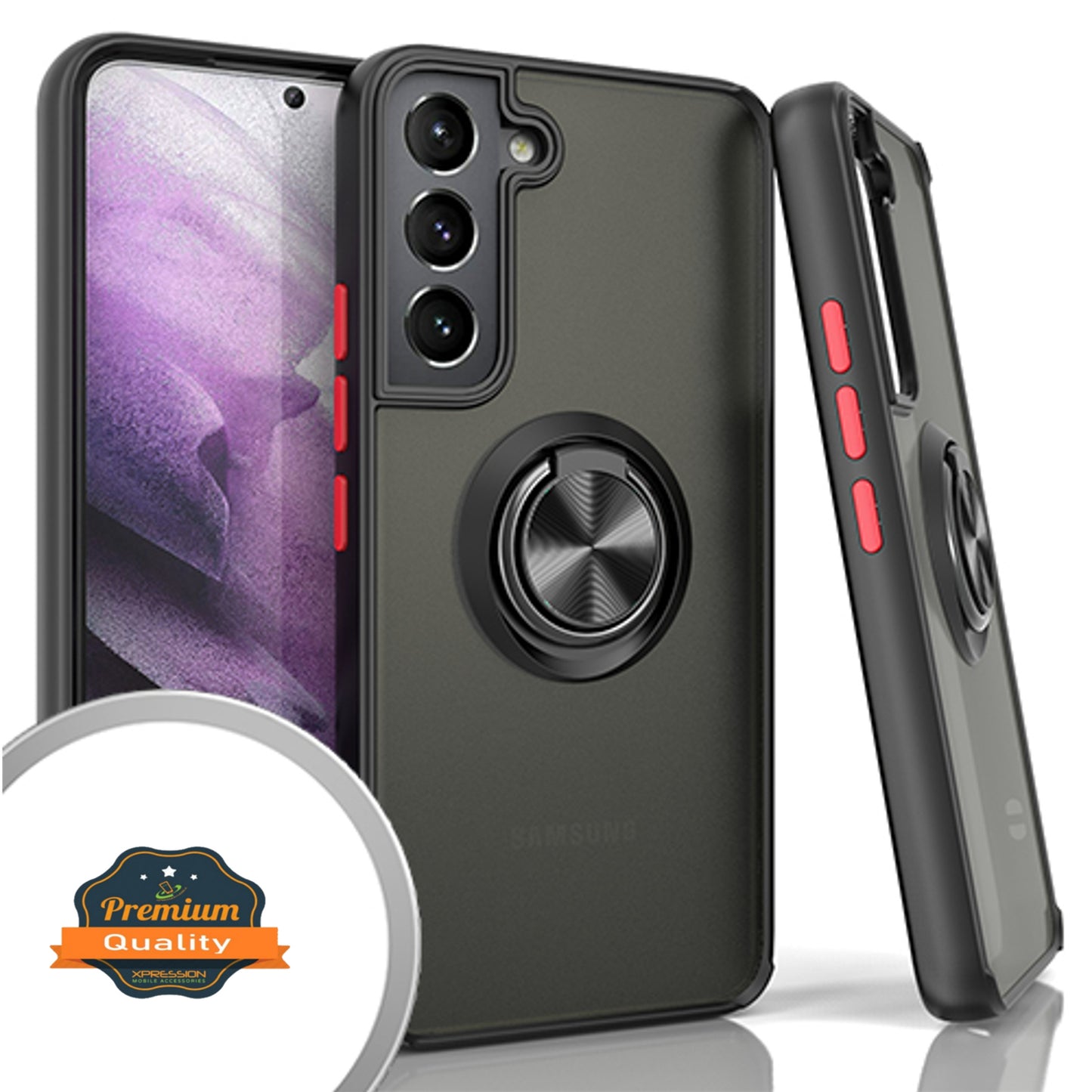 For Samsung Galaxy S25 /S24 Ring Holder Case Hybrid Kickstand, Matte Frosted TPU Hard Frame Shock-Absorption Case Cover
