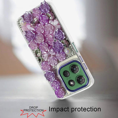 For Motorola Moto G Power 5G 2026 /2025 3D Diamond Floral Roses Flower Bling Stone Hybrid, Sparkly Rhinestone Gemstone Back Shockproof Case Cover