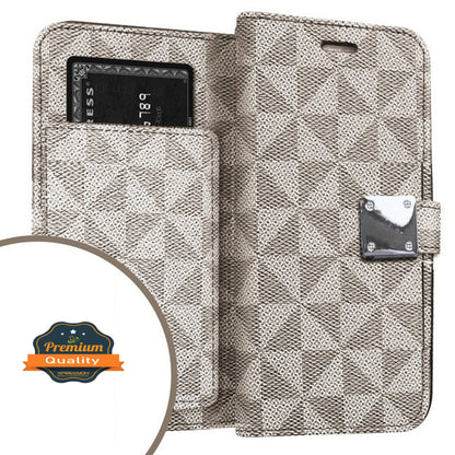 For Apple iPhone 15 (6.1") Premium Fabric Wallet Case 6 Credit Card Slots ID Cash Storage Carrying Pouch Folio Flip Stand  Phone Case Cover