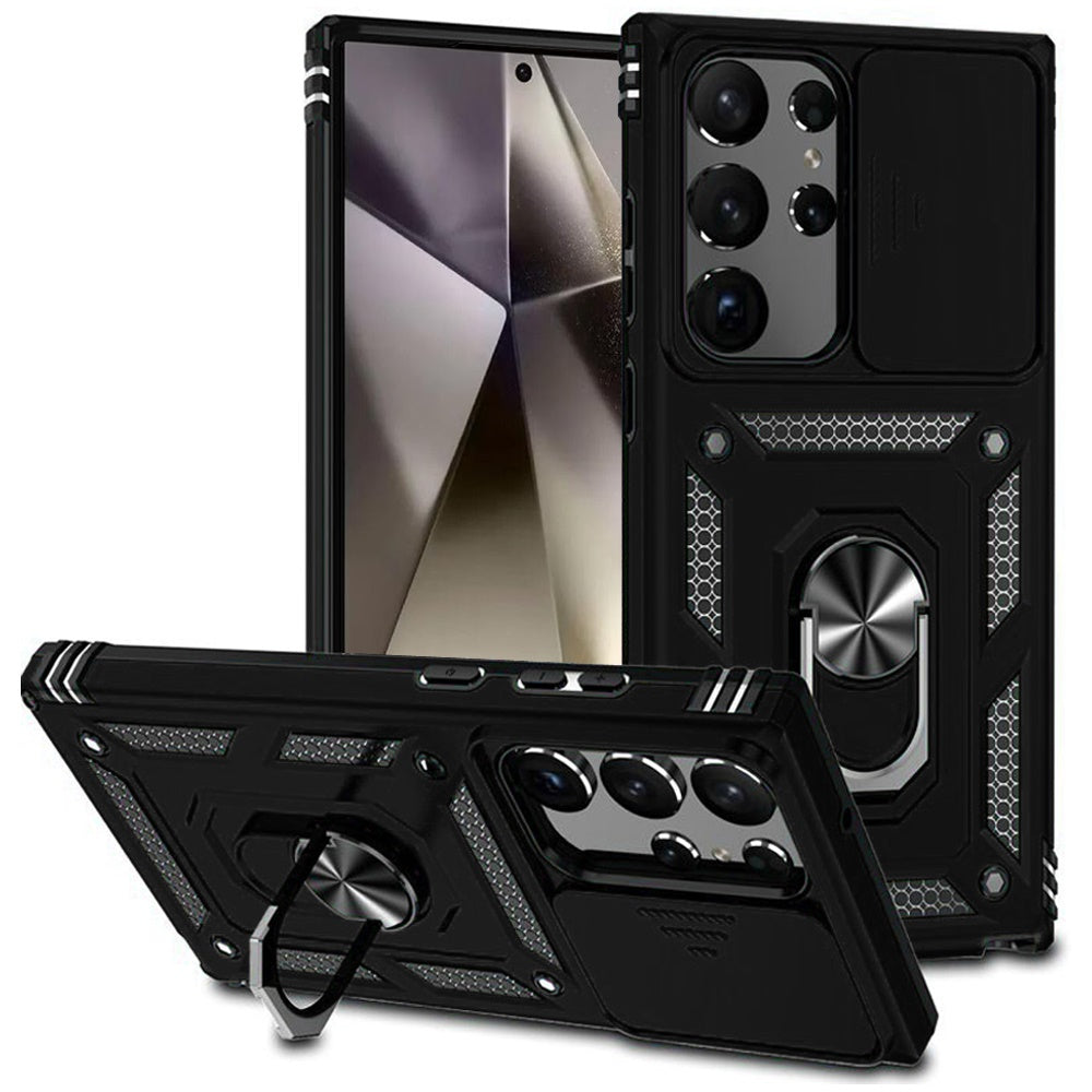 For Samsung Galaxy S25 Ultra Hybrid Ring Shockproof with 360° Rotate Ring Kickstand, Camera Lens Protection, Soft Edge Bumper Case Cover
