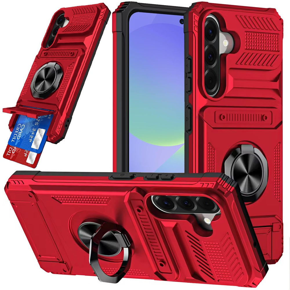 For Samsung Galaxy A37 2X Card Slot Metal Ring Stand Hybrid Shockproof Heavy Duty Drop Protection Multi Functional Design Case Cover