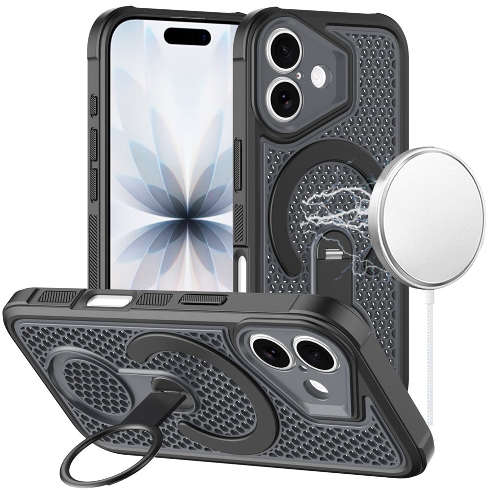 Phone Case for Apple iPhone 17 (6.3") Magnetic Honeycomb Hybrid Rugged Armor Kickstand Dual Layer Shock Absorbing Hard PC Soft TPU Cover