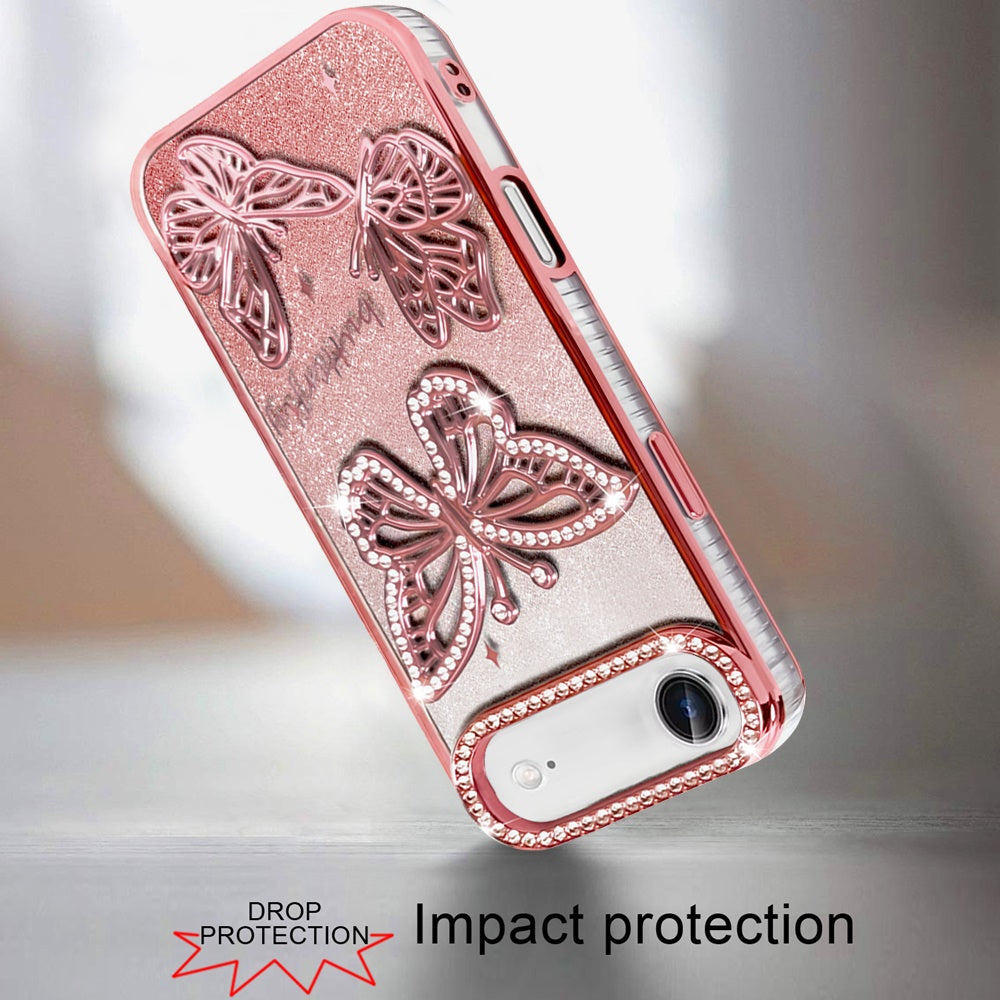 For Apple iPhone 17 Air (6.6") Luxury Butterfly Sparkle Glitter Diamond Crystal Rhinestone Shimmer Bling Plating Thick TPU Hard PC Case Cover