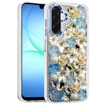 Luxury Rose Bling Rhinestone Glitter Floral Hybrid Shockproof Stylish Protective Designer Ornament Sparkle