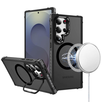 For Samsung Galaxy S24 Ultra Hybrid Metal Camera Stand Ring Sturdy, Compatible with MagSafe, Matte Hard TPU Colorful Edge Case Cover