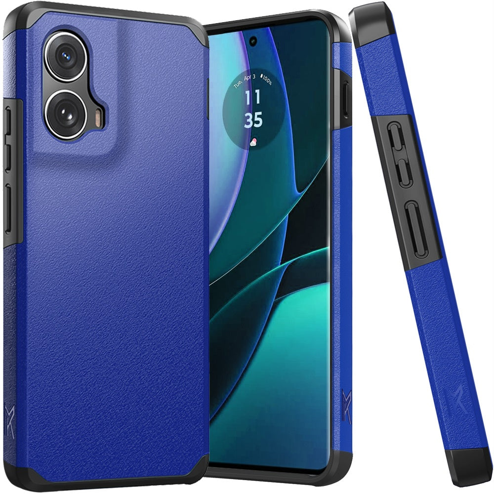 Phone Case for Motorola Edge 2024 Slim Tough Shockproof Heavy Duty Hybrid Armor Anti Slip Durable Grip Dual Layer TPU Protective Hard Shell Cover Blue