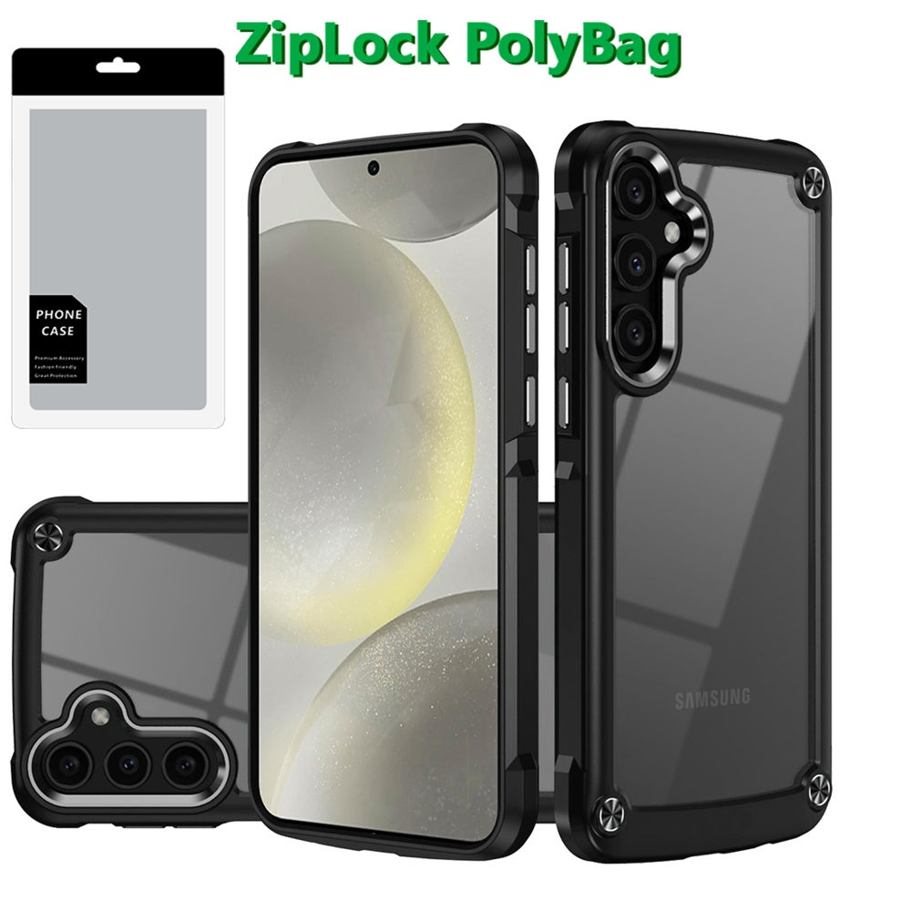 Hybrid Transparent Rubber with Metal Buttons & Camera Edges Hard TPU Corner Frame Bumper
