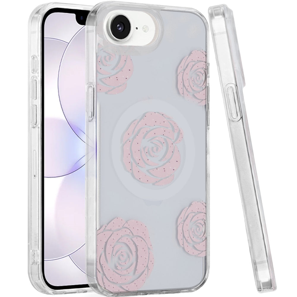 Phone Case for Apple iPhone 16 E Stylish Design Shockproof Magnetic Magsafe Compatible TPU IMD Print Rugged Grip Drop Protection Slim Fashion Cover Pink