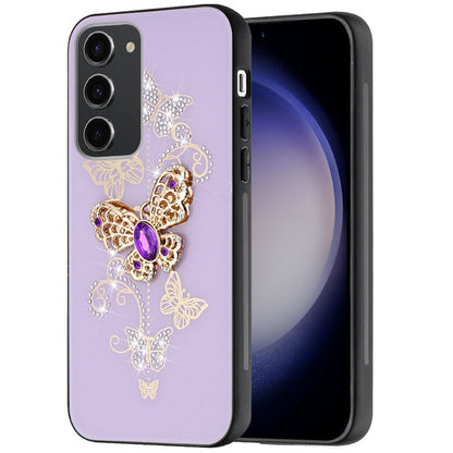 For Samsung Galaxy A16 5G Diamond Bling Sparkly 3D Ornaments Engraving Hybrid with Ring Stand Fashion Case Cover