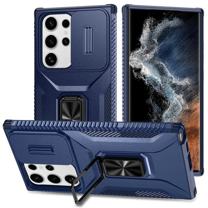 Phone Case for Samsung Galaxy S22 Ultra Magnetic Ring Stand Camera Protection Shockproof Heavy Duty Kickstand Rugged Grip Anti Scratch Hybrid Cover Blue