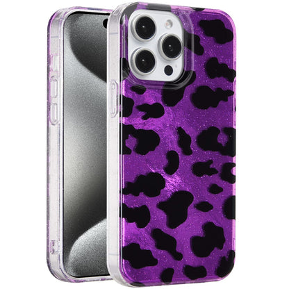 For Apple iPhone 15 Pro Max Glitter Leopard, Fashion Design Animal Skin Print Slim IMD TPU Dual Layer Shockproof Protective Case Cover