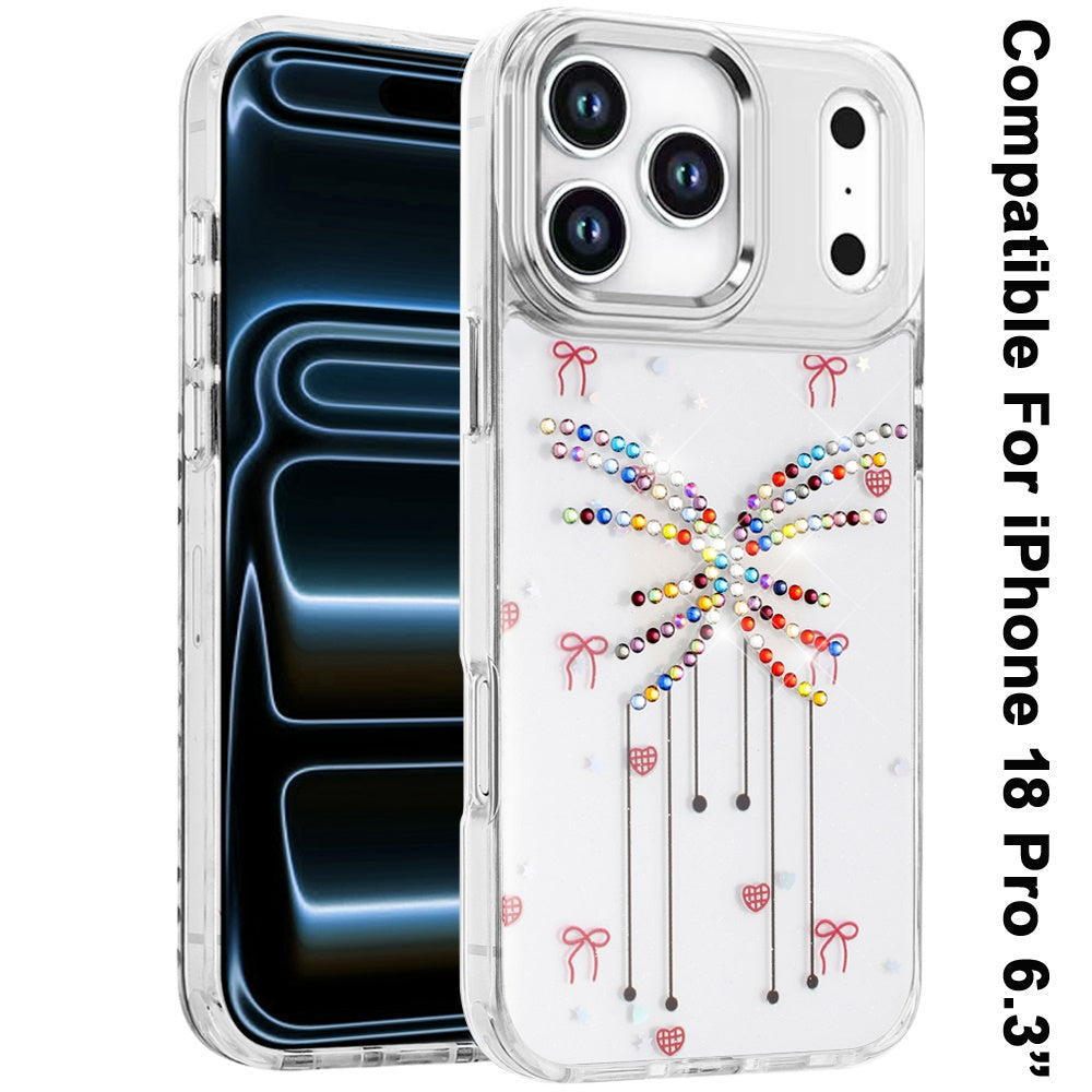 Phone Case for Apple iPhone 18 Pro Butterfly Resin Epoxy Diamond Bling Metal Edge Shockproof Hybrid Luxury Protective Durable Stylish Fashion Grip Cover