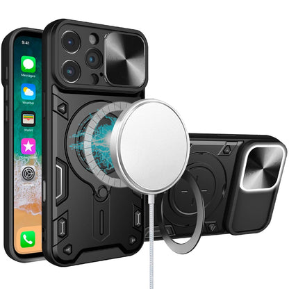 For Apple iPhone 16 Pro (6.3") Hybrid Magnetic Circle 360° Ring Kickstand with MagSafe Compatible & Camera lens Protector Case Cover