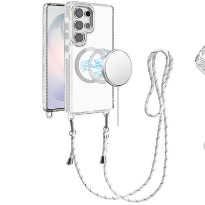 Phone Case for Samsung Galaxy S26 Ultra Transparent Magnetic Lanyard Shockproof Hybrid Clear Grip Durable Camera Protection TPU Anti-Slip Design Cover