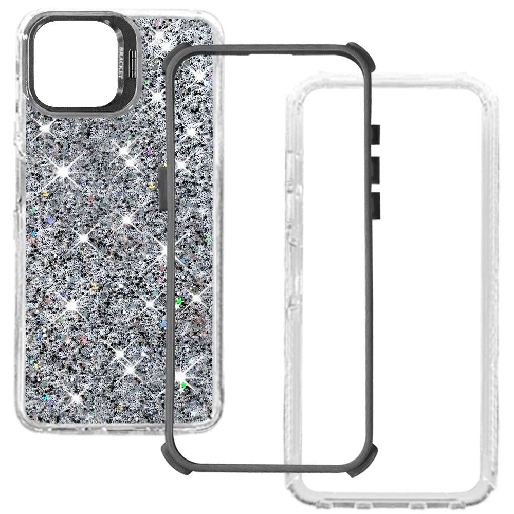 Phone Case for Apple iPhone 17E / iPhone 16E Luxury Bling Scattered Glitter Hybrid Dual Layers with Integrated Camera Stand and Sparkle Finish Design Cover