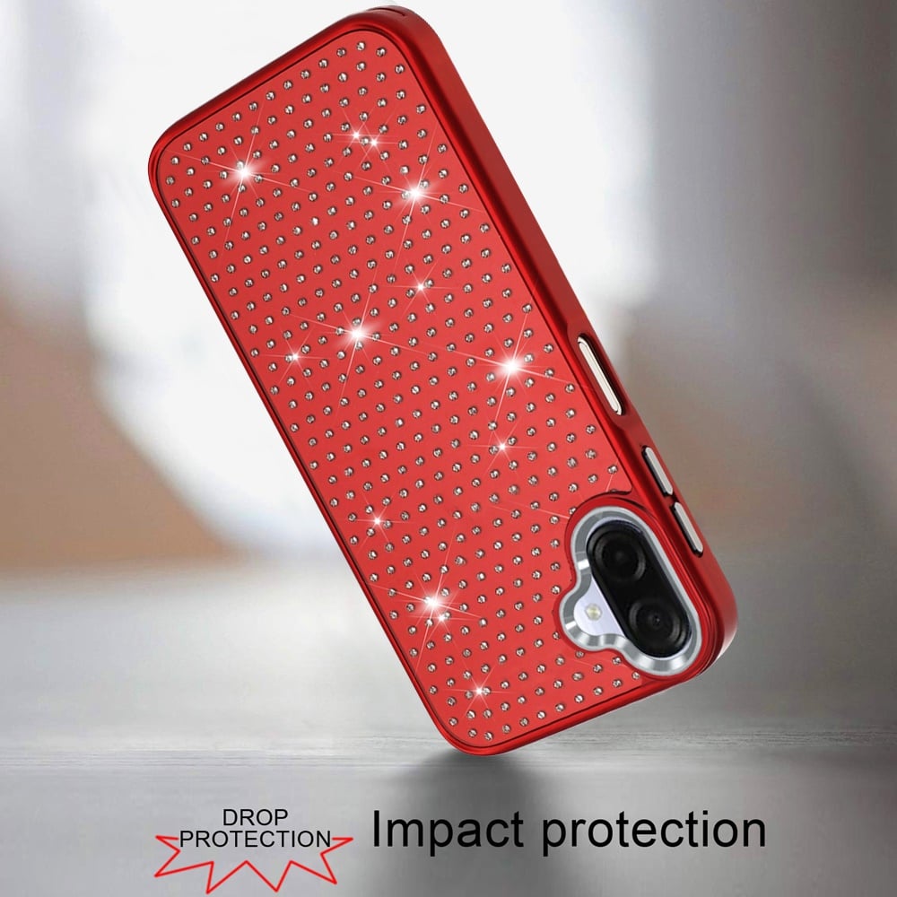 Phone Case Cover for Samsung Galaxy A07 4G Bling Diamond Metallic, Full Sparkle Chrome Edged Hybrid Protective Shockproof Cover Red