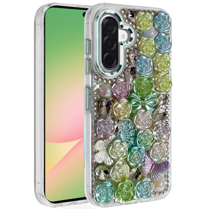 For Samsung Galaxy A57 Muti-Color Floral Fashion Bling Crystal 3D Full Diamonds Stones Sparkle Rhinestone Glitter Hybrid Case Cover