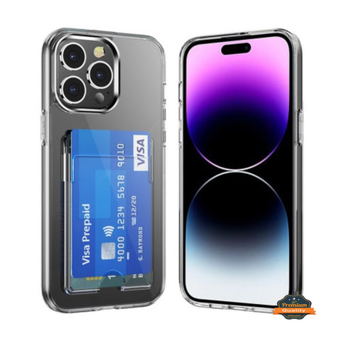 For Apple iPhone 15 Pro Max (6.7") Wallet Rubber Acrylic TPU with Credit Card ID Slot Holder Design Slim Fit Thin Shockproof Clear Phone Case Cover