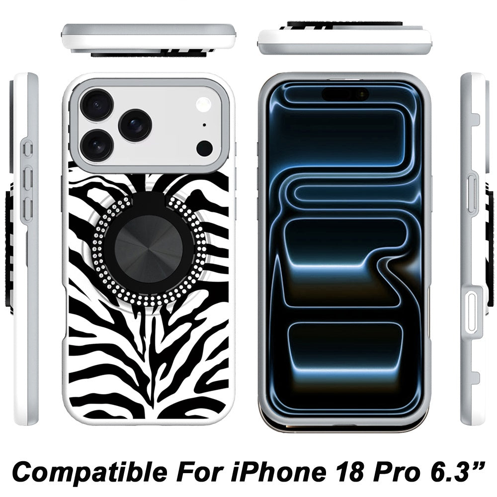 Phone Case for Apple iPhone 18 Pro Magnetic Ring Stand Matte Metal Hybrid Car Mount Friendly Shockproof Rotational Grip Diamond Design Pattern Cover
