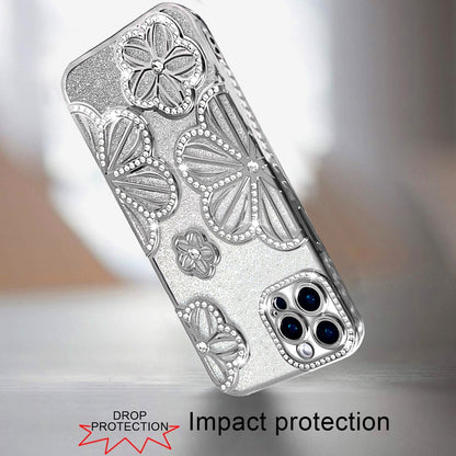 For Apple iPhone 11 Pro Max Luxury Flower Design Sparkle Glitter Diamond Rhinestone Shimmer Bling Plating Thick TPU Hard PC Case Cover