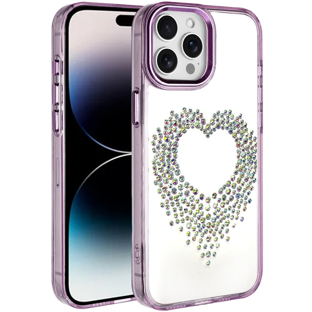 For Apple iPhone 17E /16E Angel Hearts Bling Glitter Diamond Hybrid TPU Cover, Colorful Frame Shockproof Protective Back Case Cover Purple