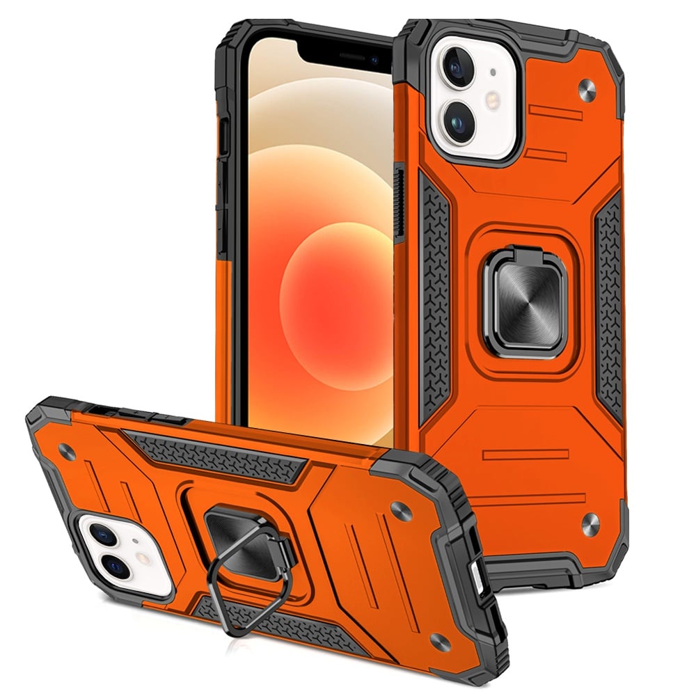 For iPhone 12 / iPhone 12 Pro (6.1") Armor Hybrid Magnetic Stand with Ring Holder Kickstand Shockproof Heavy-Duty Durable Rugged TPU Dual Layer Case Cover Cosmic Orange