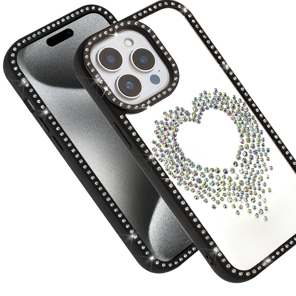 For Apple iPhone 15 Pro Max Angel Hearts Glitter Shimmer Diamond Edge Hybrid Drop Protection Shockproof Design Case Cover