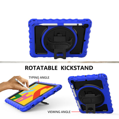 Tablet Case for Apple New iPad (9.7 inch), iPad 6th/5th Gen 2018 2017 360 Rotating Back Hybrid Heavy Duty Kickstand Hand Strap Shoulder Strap Full Body Drop Protection Cover Blue