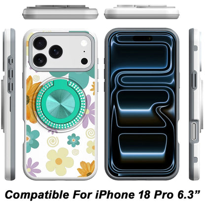 Phone Case for Apple iPhone 18 Pro Magnetic Ring Stand Matte Metal Hybrid Car Mount Friendly Shockproof Rotational Grip Diamond Design Pattern Cover