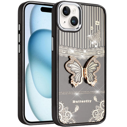 For Samsung Galaxy S26 Glitter 3D Butterfly Design Bling Metallic Edge Hybrid Stand Drop Protection TPU Shockproof Case Cover