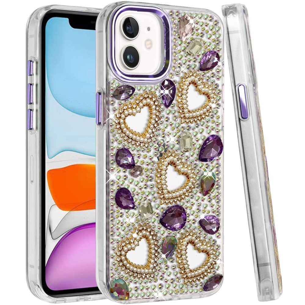 Phone Case for Apple iPhone 11 Luxury Crystal Heart Rhinestone Diamond Bling Shockproof Hybrid Glitter Protective Stylish Durable Grip Cover