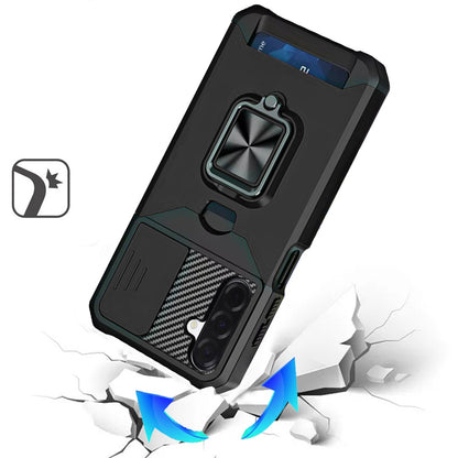 For Samsung Galaxy A17 5G Wallet Case with Ring Stand & Slide Camera Cover Back Credit Card Slot Holder, Military Grade Case Cover
