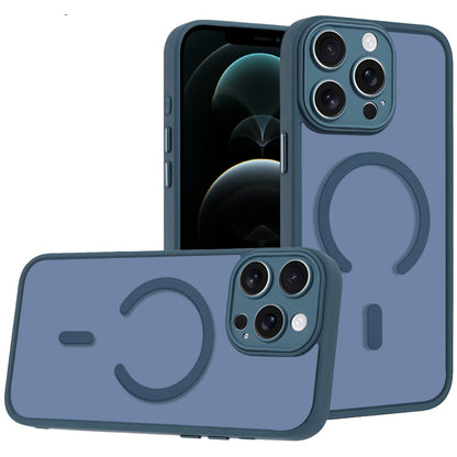 Phone Case for Apple iPhone 12 Pro Max Matte Frosted Magnetic Back Hybrid Hard PC Soft TPU Camera Protection Slim Shock Absorbing Anti Fingerprint Cover Blue